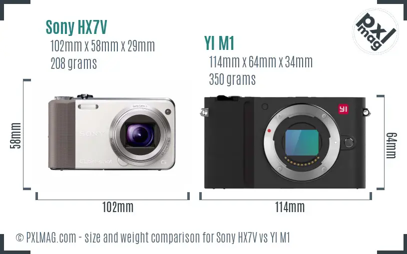 Sony HX7V vs YI M1 size comparison