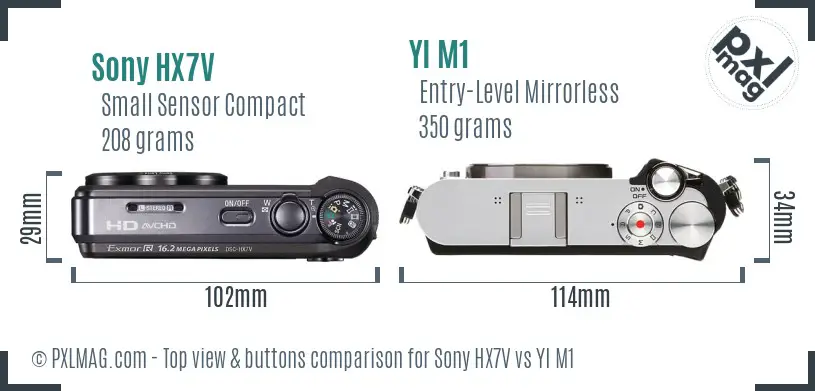 Sony HX7V vs YI M1 top view buttons comparison