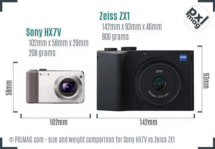 Sony HX7V vs Zeiss ZX1 size comparison