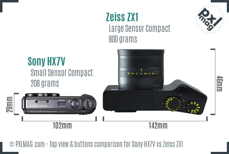 Sony HX7V vs Zeiss ZX1 top view buttons comparison