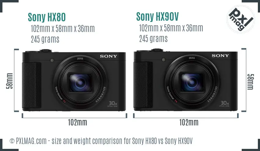 Sony HX80 vs Sony HX90V size comparison