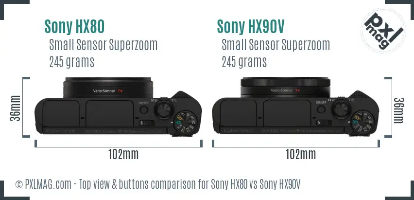 Sony HX80 vs Sony HX90V top view buttons comparison
