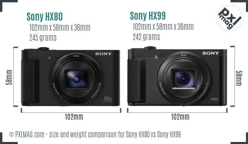 Sony HX80 vs Sony HX99 size comparison