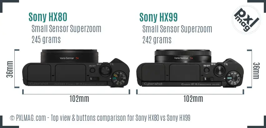 Sony HX80 vs Sony HX99 top view buttons comparison