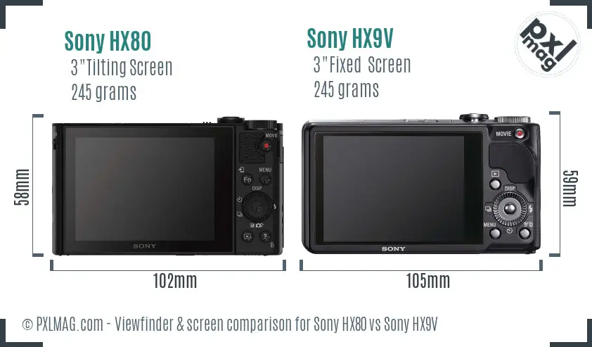 Sony HX80 vs Sony HX9V Screen and Viewfinder comparison
