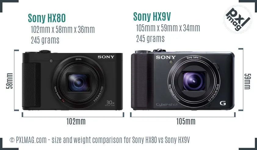Sony HX80 vs Sony HX9V size comparison