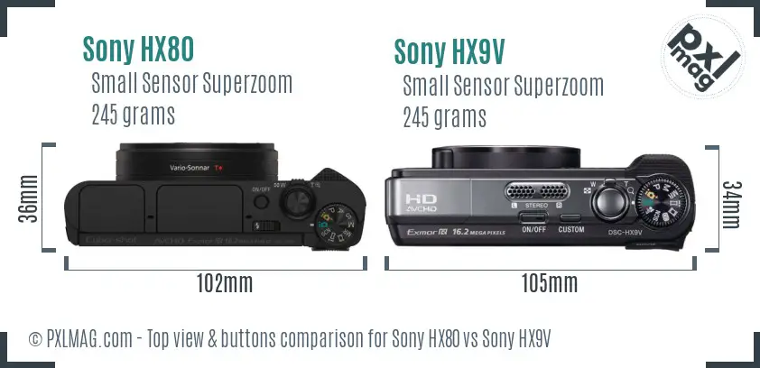 Sony HX80 vs Sony HX9V top view buttons comparison