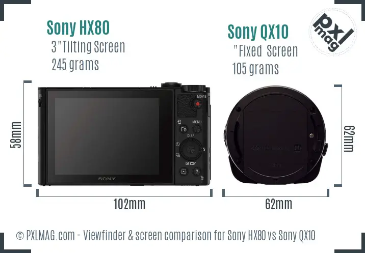 Sony HX80 vs Sony QX10 Screen and Viewfinder comparison