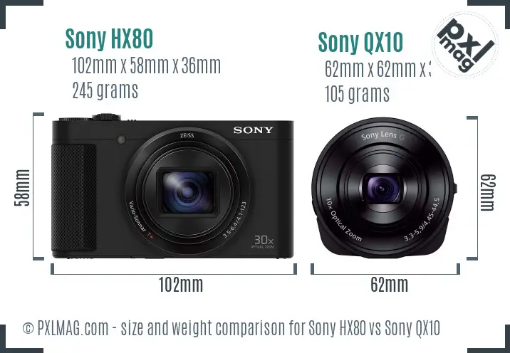 Sony HX80 vs Sony QX10 size comparison
