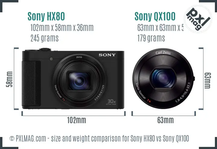 Sony HX80 vs Sony QX100 size comparison