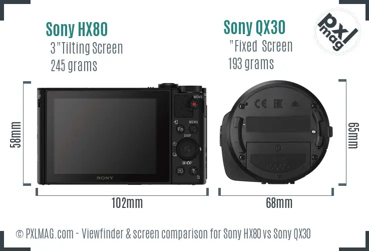 Sony HX80 vs Sony QX30 Screen and Viewfinder comparison