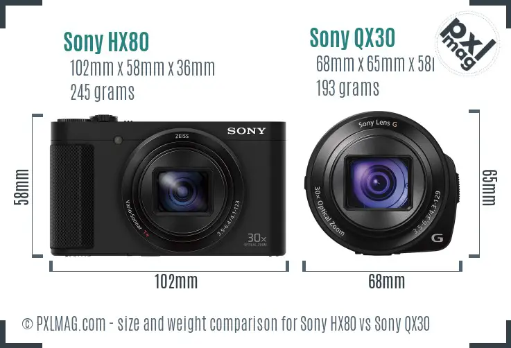 Sony HX80 vs Sony QX30 size comparison