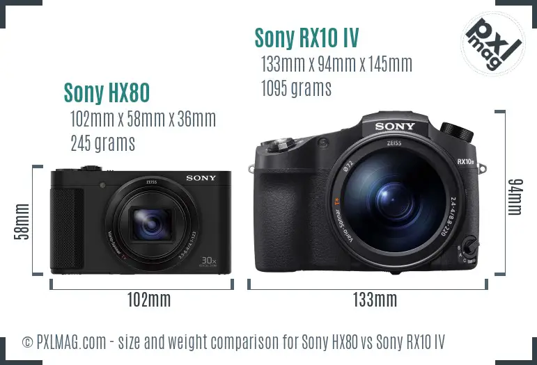 Sony HX80 vs Sony RX10 IV size comparison