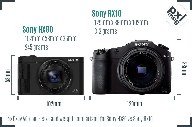 Sony HX80 vs Sony RX10 size comparison