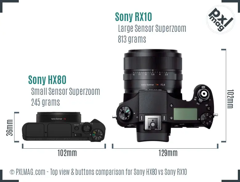 Sony HX80 vs Sony RX10 top view buttons comparison