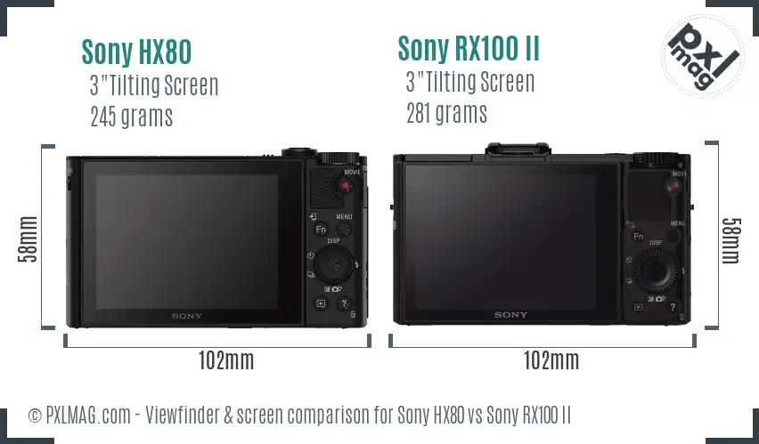 Sony HX80 vs Sony RX100 II Screen and Viewfinder comparison
