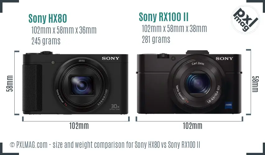 Sony HX80 vs Sony RX100 II size comparison