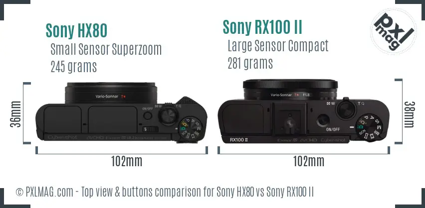 Sony HX80 vs Sony RX100 II top view buttons comparison
