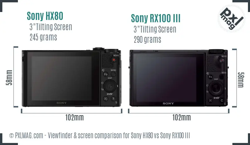 Sony HX80 vs Sony RX100 III Screen and Viewfinder comparison
