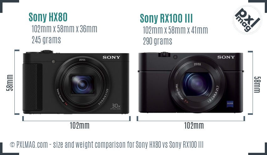 Sony HX80 vs Sony RX100 III size comparison