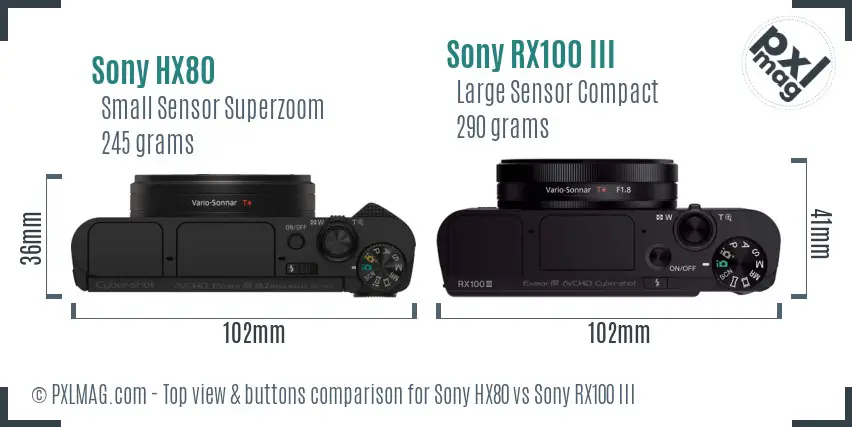 Sony HX80 vs Sony RX100 III top view buttons comparison