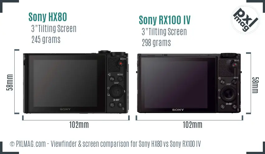 Sony HX80 vs Sony RX100 IV Screen and Viewfinder comparison