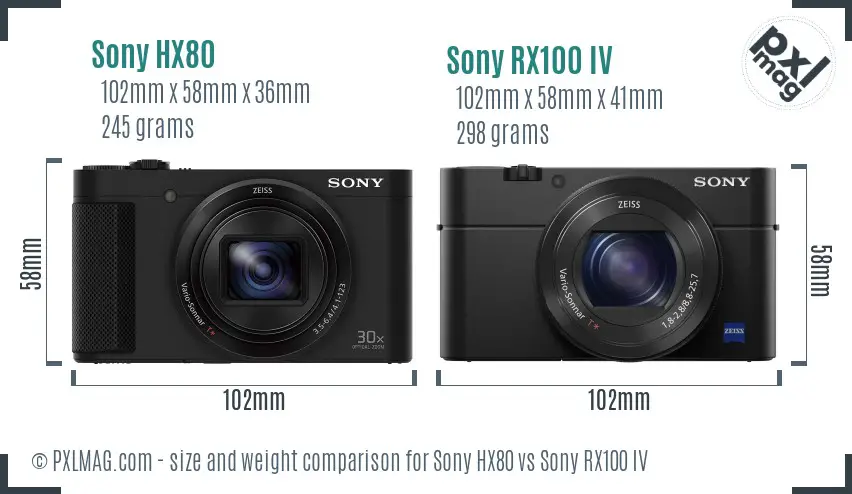 Sony HX80 vs Sony RX100 IV size comparison