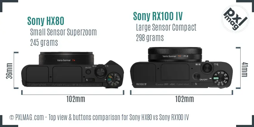 Sony HX80 vs Sony RX100 IV top view buttons comparison