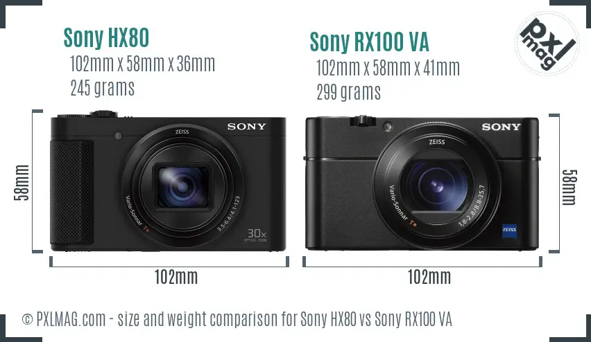 Sony HX80 vs Sony RX100 VA size comparison