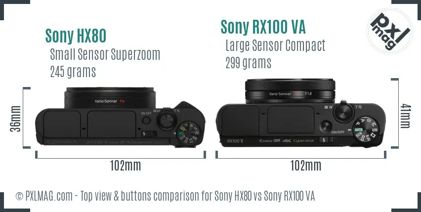 Sony HX80 vs Sony RX100 VA top view buttons comparison