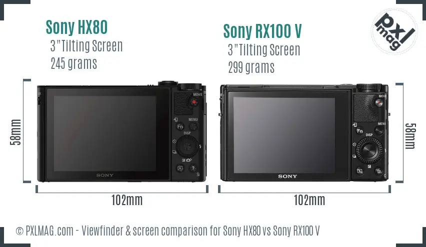 Sony HX80 vs Sony RX100 V Screen and Viewfinder comparison