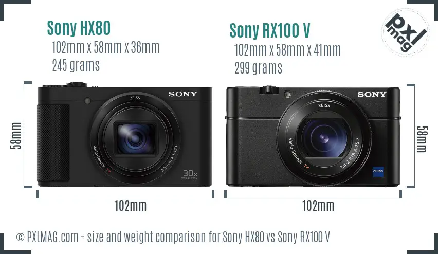 Sony HX80 vs Sony RX100 V size comparison