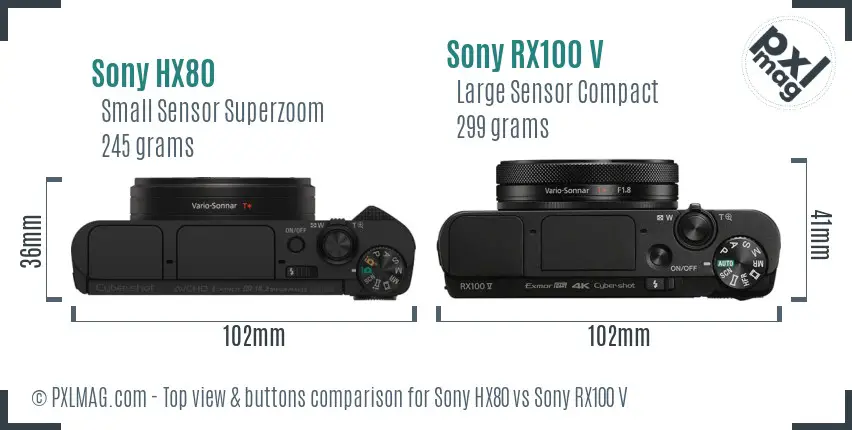 Sony HX80 vs Sony RX100 V top view buttons comparison