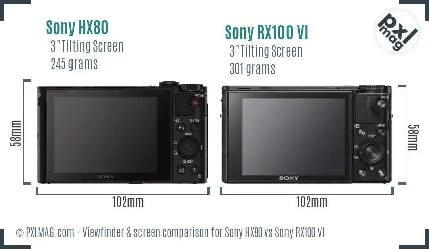 Sony HX80 vs Sony RX100 VI Screen and Viewfinder comparison