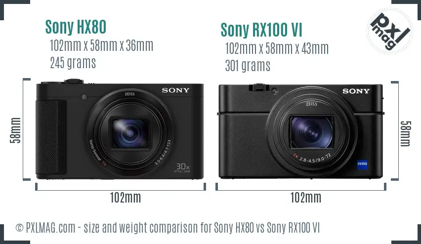 Sony HX80 vs Sony RX100 VI size comparison