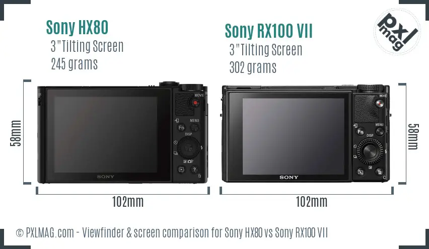 Sony HX80 vs Sony RX100 VII Screen and Viewfinder comparison