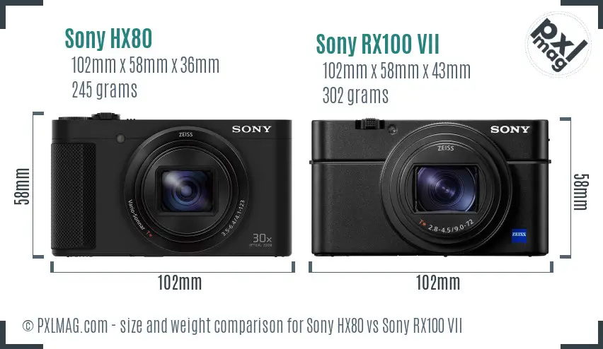 Sony HX80 vs Sony RX100 VII size comparison