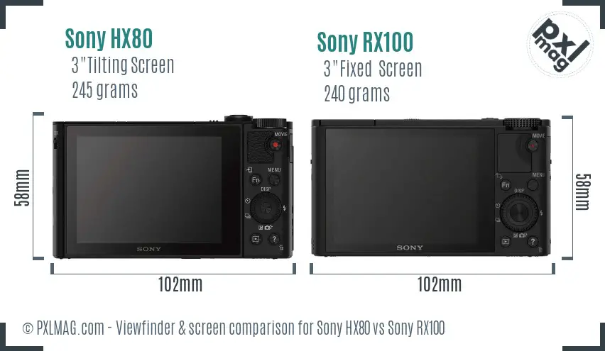 Sony HX80 vs Sony RX100 Screen and Viewfinder comparison