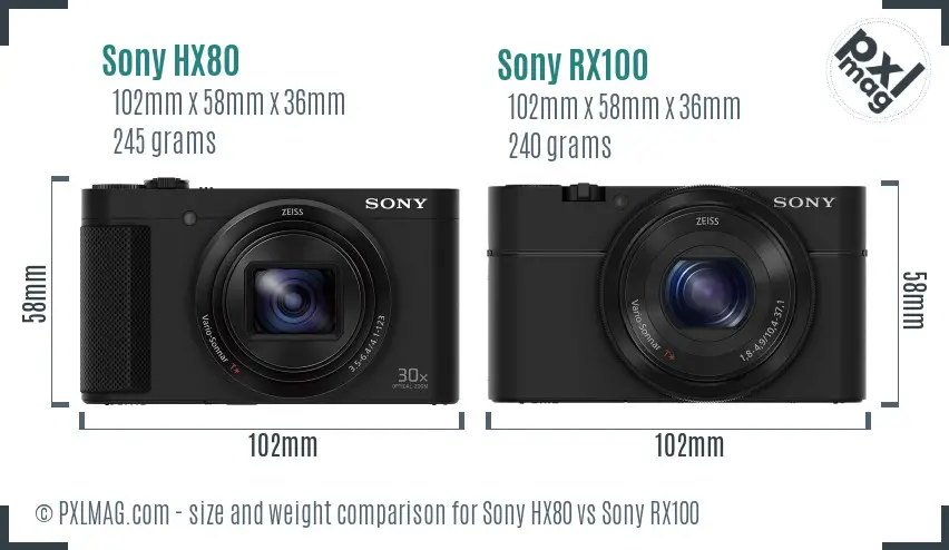 Sony HX80 vs Sony RX100 size comparison