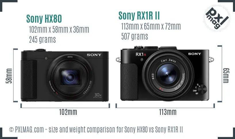 Sony HX80 vs Sony RX1R II size comparison
