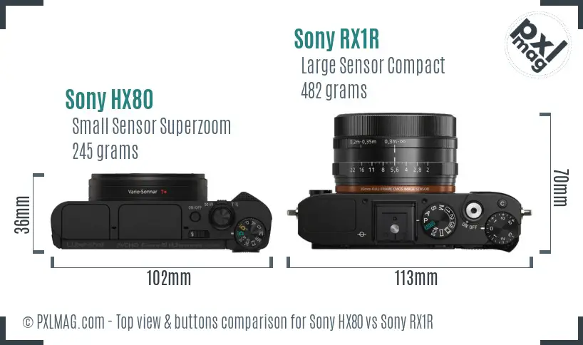 Sony HX80 vs Sony RX1R top view buttons comparison