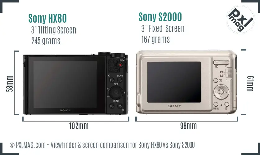 Sony HX80 vs Sony S2000 Screen and Viewfinder comparison
