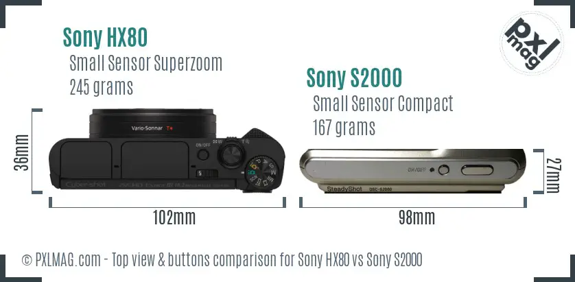Sony HX80 vs Sony S2000 top view buttons comparison
