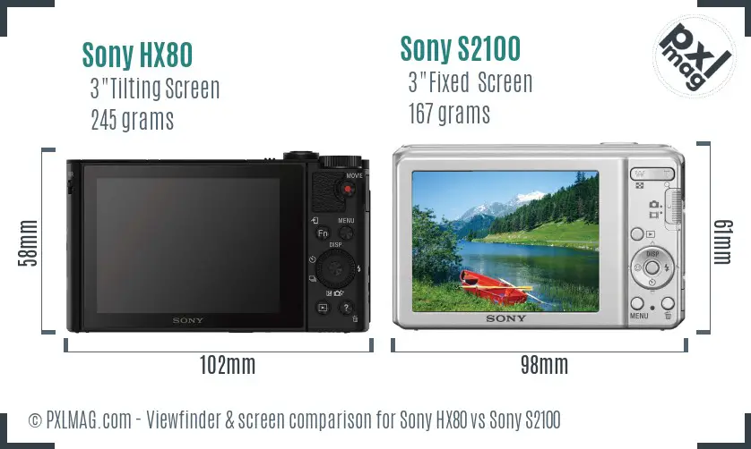 Sony HX80 vs Sony S2100 Screen and Viewfinder comparison