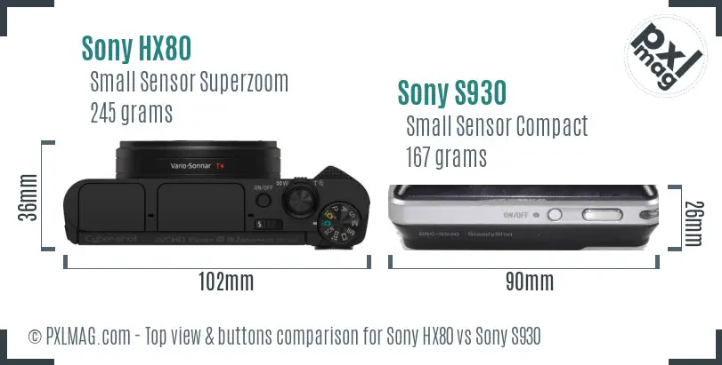 Sony HX80 vs Sony S930 top view buttons comparison