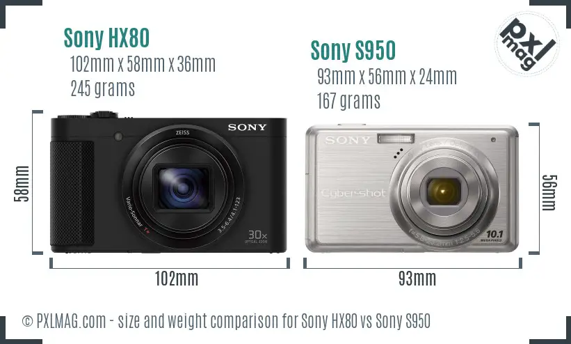 Sony HX80 vs Sony S950 size comparison