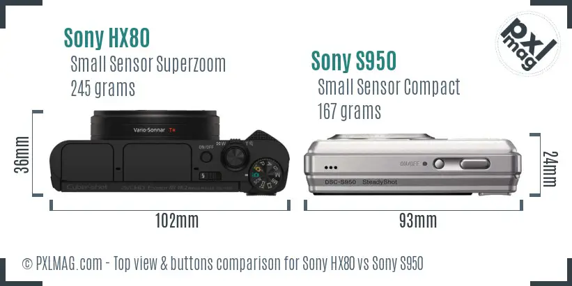 Sony HX80 vs Sony S950 top view buttons comparison