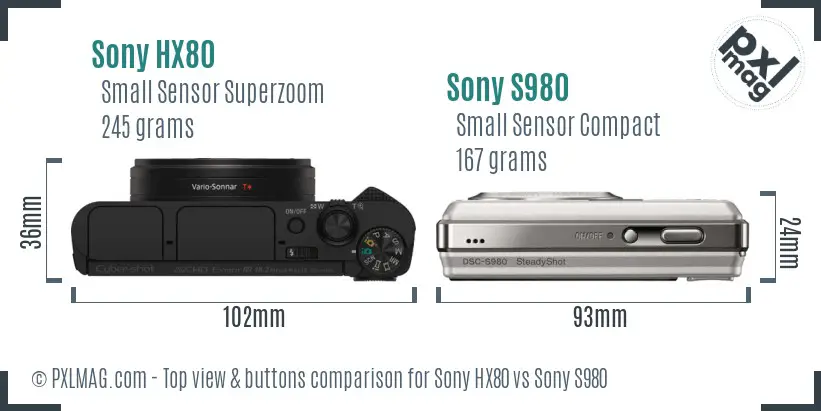 Sony HX80 vs Sony S980 top view buttons comparison