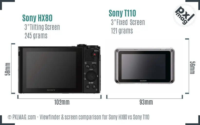 Sony HX80 vs Sony T110 Screen and Viewfinder comparison