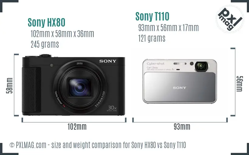 Sony HX80 vs Sony T110 size comparison